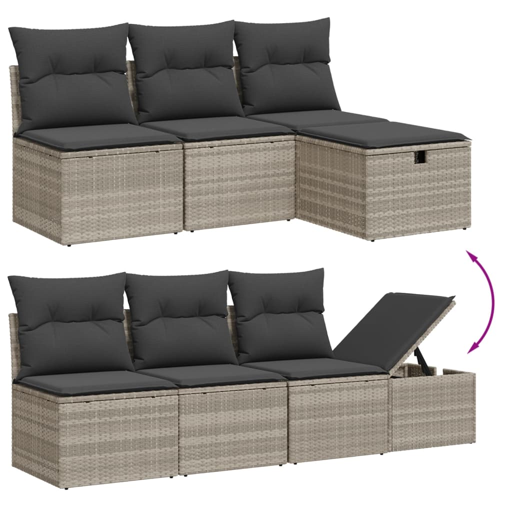 7-tlg. Garten-Sofagarnitur mit Kissen Hellgrau Poly Rattan