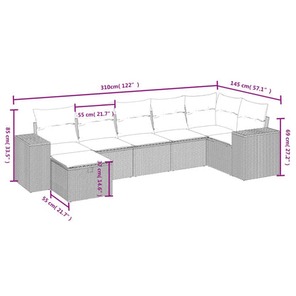 7-tlg. Garten-Sofagarnitur mit Kissen Hellgrau Poly Rattan