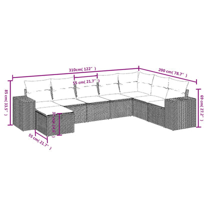 8-tlg. Garten-Sofagarnitur mit Kissen Hellgrau Poly Rattan