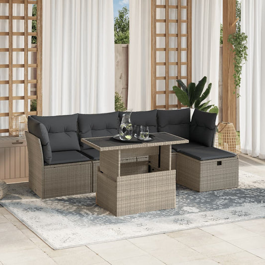 6-tlg. Garten-Sofagarnitur mit Kissen Hellgrau Poly Rattan