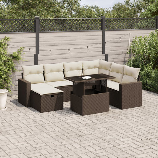 8-tlg. Garten-Sofagarnitur mit Kissen Braun Poly Rattan