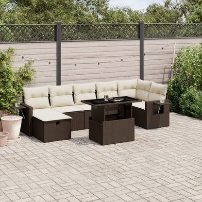 8-tlg. Garten-Sofagarnitur mit Kissen Braun Poly Rattan