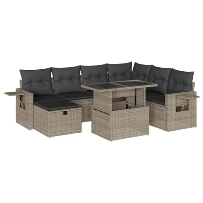 8-tlg. Garten-Sofagarnitur mit Kissen Hellgrau Poly Rattan