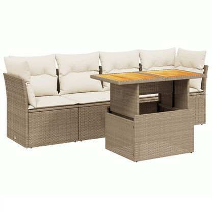 5-tlg. Garten-Sofagarnitur mit Kissen Beige Poly Rattan