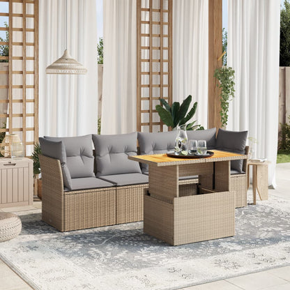 5-tlg. Garten-Sofagarnitur mit Kissen Beige Poly Rattan