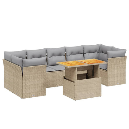 8-tlg. Garten-Sofagarnitur mit Kissen Beige Poly Rattan