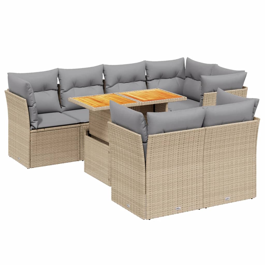 8-tlg. Garten-Sofagarnitur mit Kissen Beige Poly Rattan