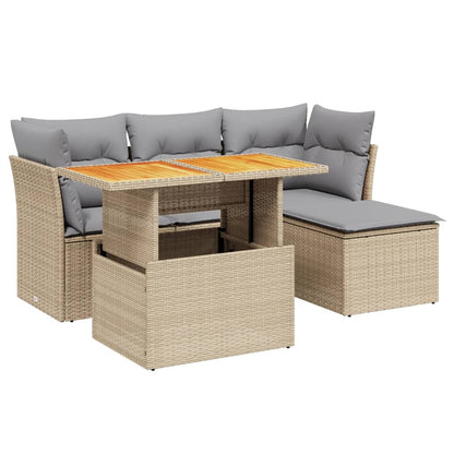 6-tlg. Garten-Sofagarnitur mit Kissen Beige Poly Rattan