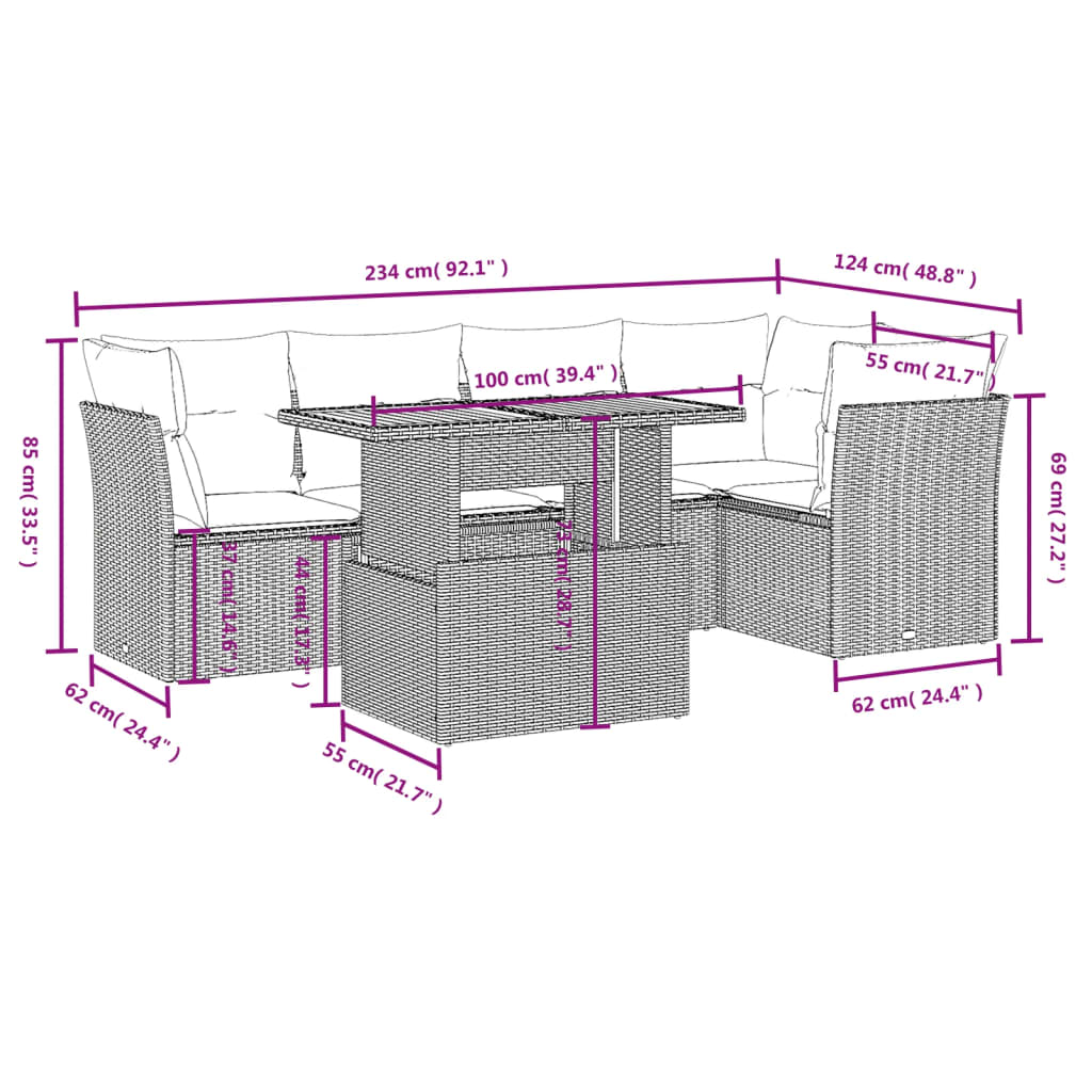 5-tlg. Garten-Sofagarnitur mit Kissen Beige Poly Rattan