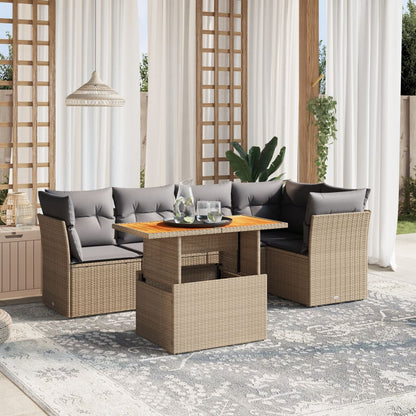 5-tlg. Garten-Sofagarnitur mit Kissen Beige Poly Rattan