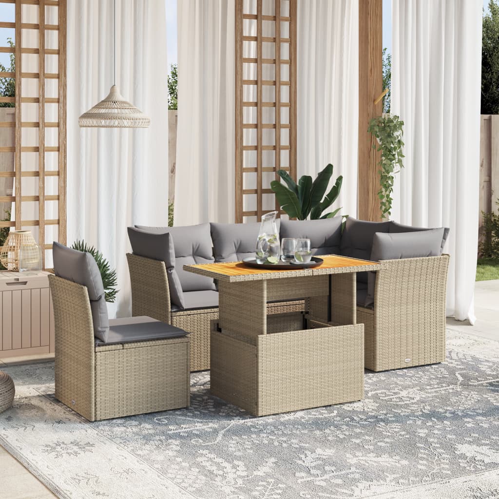 5-tlg. Garten-Sofagarnitur mit Kissen Beige Poly Rattan