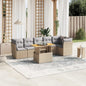 7-tlg. Garten-Sofagarnitur mit Kissen Beige Poly Rattan