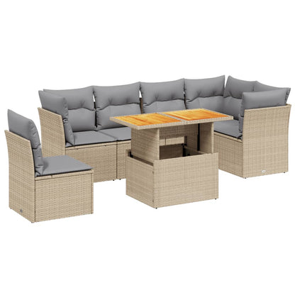 7-tlg. Garten-Sofagarnitur mit Kissen Beige Poly Rattan