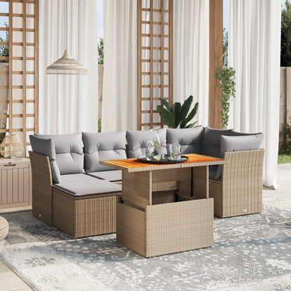 7-tlg. Garten-Sofagarnitur mit Kissen Beige Poly Rattan