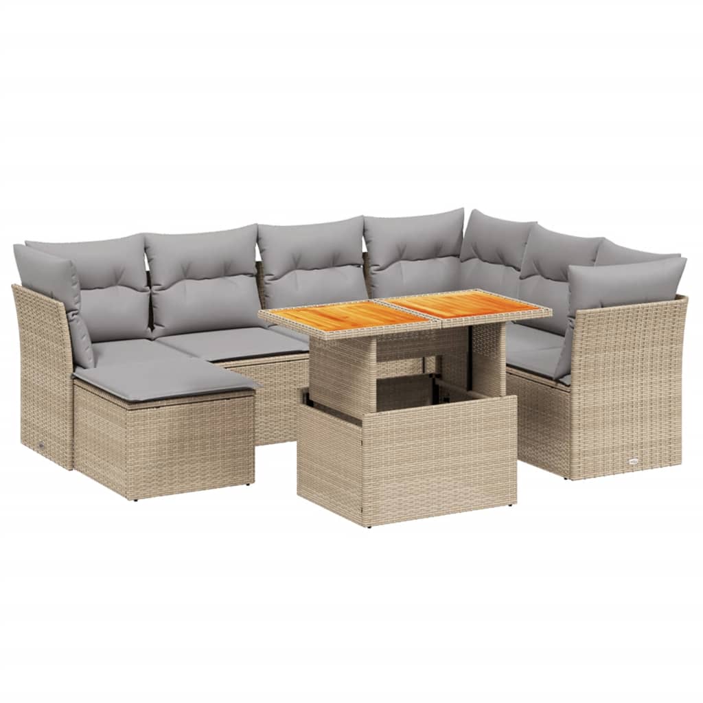 8-tlg. Garten-Sofagarnitur mit Kissen Beige Poly Rattan