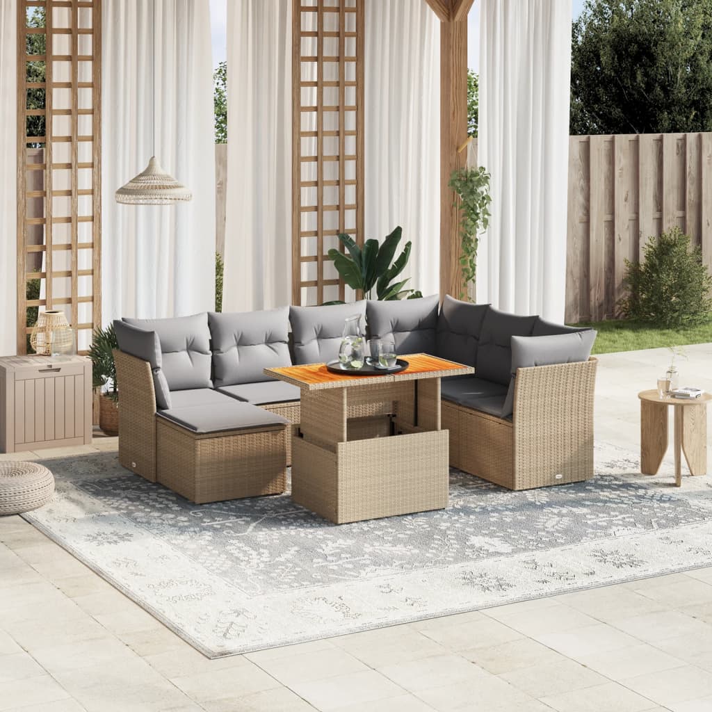 8-tlg. Garten-Sofagarnitur mit Kissen Beige Poly Rattan