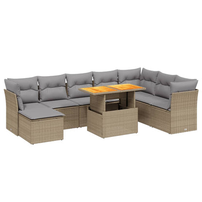 9-tlg. Garten-Sofagarnitur mit Kissen Beige Poly Rattan