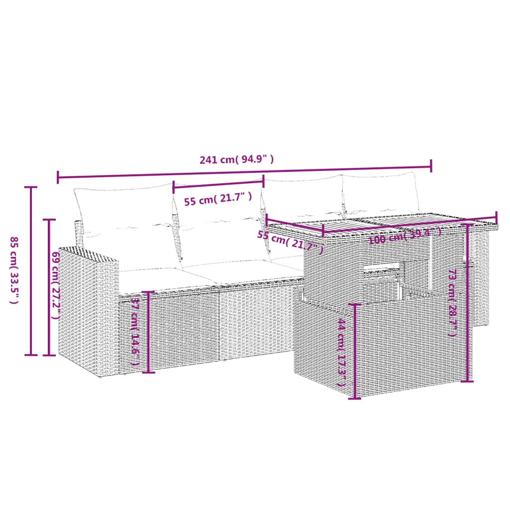 5-tlg. Garten-Sofagarnitur mit Kissen Beige Poly Rattan