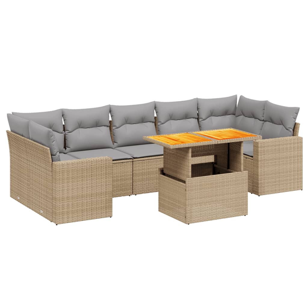 8-tlg. Garten-Sofagarnitur mit Kissen Beige Poly Rattan