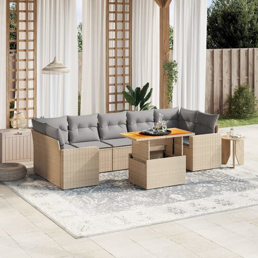 8-tlg. Garten-Sofagarnitur mit Kissen Beige Poly Rattan