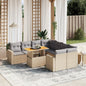 9-tlg. Garten-Sofagarnitur mit Kissen Beige Poly Rattan