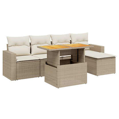 6-tlg. Garten-Sofagarnitur mit Kissen Beige Poly Rattan