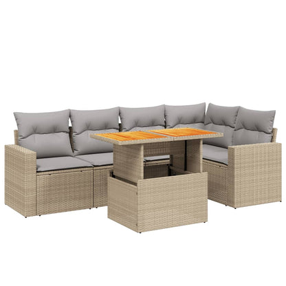 6-tlg. Garten-Sofagarnitur mit Kissen Beige Poly Rattan