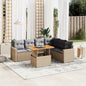 7-tlg. Garten-Sofagarnitur mit Kissen Beige Poly Rattan