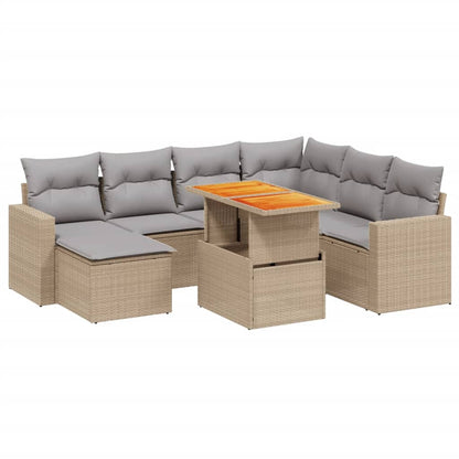 8-tlg. Garten-Sofagarnitur mit Kissen Beige Poly Rattan