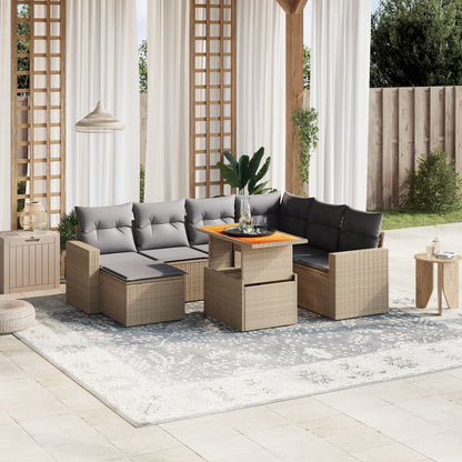 8-tlg. Garten-Sofagarnitur mit Kissen Beige Poly Rattan