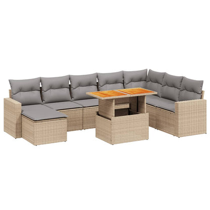 9-tlg. Garten-Sofagarnitur mit Kissen Beige Poly Rattan