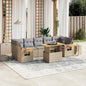 8-tlg. Garten-Sofagarnitur mit Kissen Beige Poly Rattan