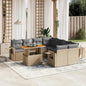 9-tlg. Garten-Sofagarnitur mit Kissen Beige Poly Rattan