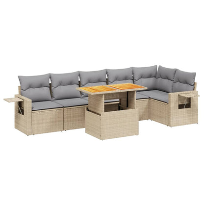 7-tlg. Garten-Sofagarnitur mit Kissen Beige Poly Rattan