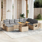 9-tlg. Garten-Sofagarnitur mit Kissen Beige Poly Rattan