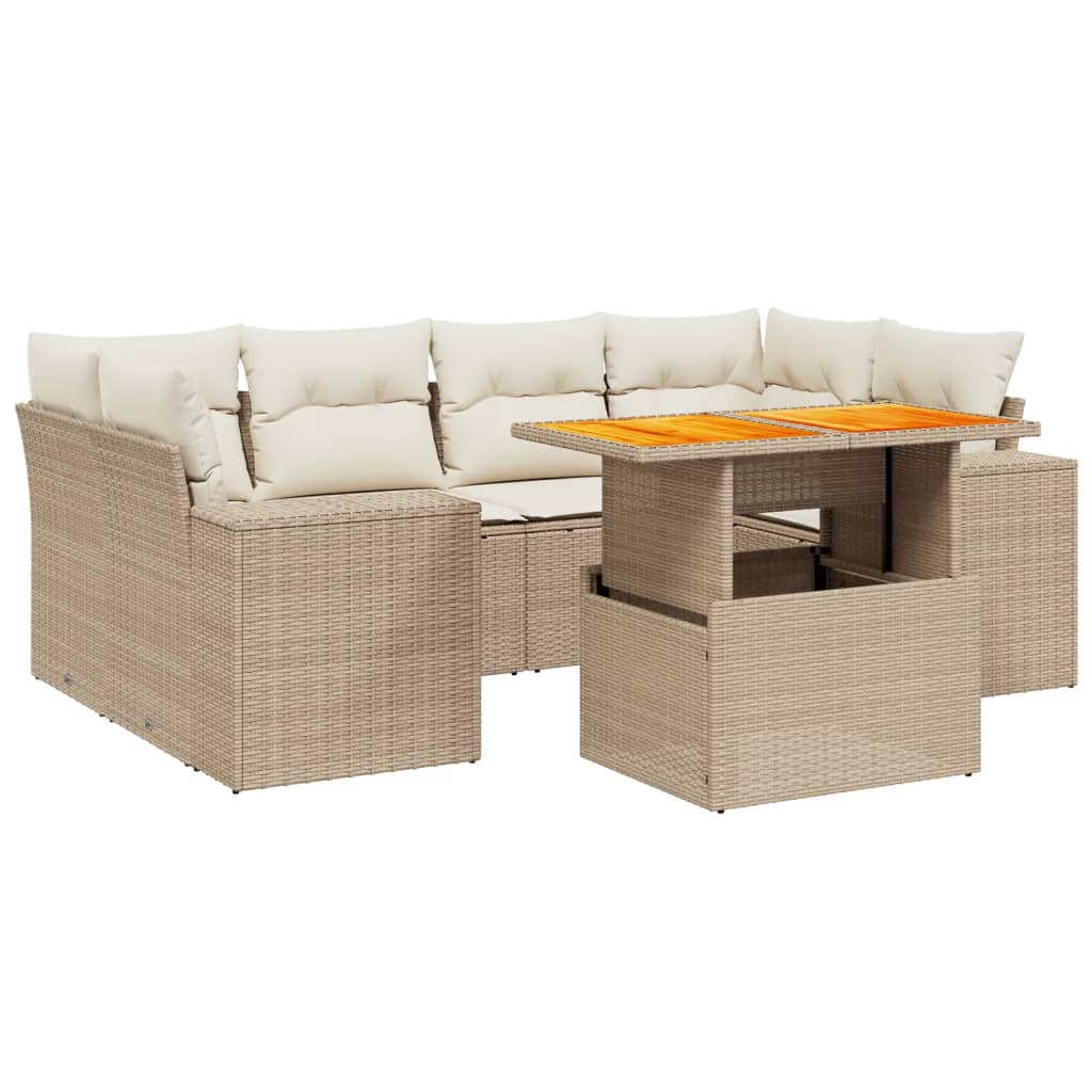 7-tlg. Garten-Sofagarnitur mit Kissen Beige Poly Rattan