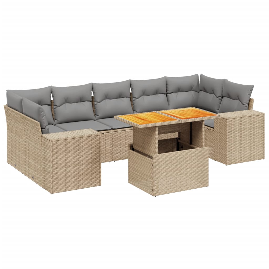 8-tlg. Garten-Sofagarnitur mit Kissen Beige Poly Rattan