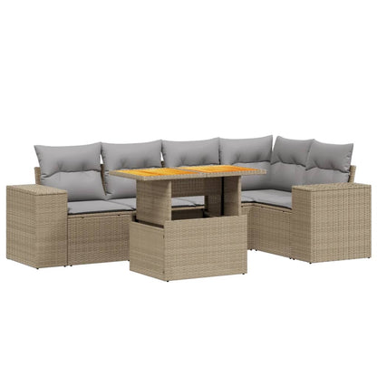 6-tlg. Garten-Sofagarnitur mit Kissen Beige Poly Rattan