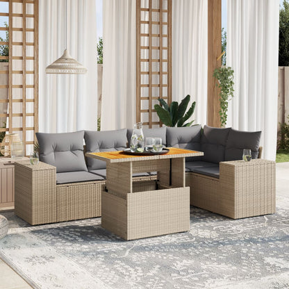 6-tlg. Garten-Sofagarnitur mit Kissen Beige Poly Rattan