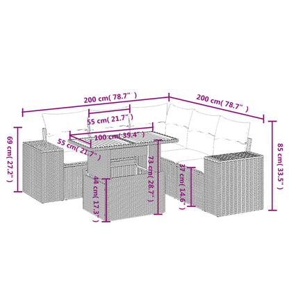 6-tlg. Garten-Sofagarnitur mit Kissen Beige Poly Rattan