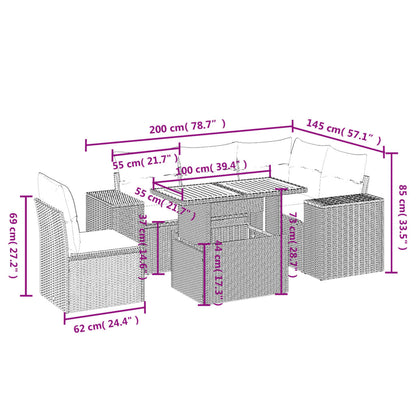 6-tlg. Garten-Sofagarnitur mit Kissen Beige Poly Rattan