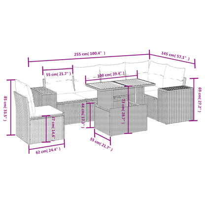 7-tlg. Garten-Sofagarnitur mit Kissen Beige Poly Rattan