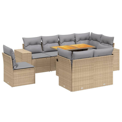 9-tlg. Garten-Sofagarnitur mit Kissen Beige Poly Rattan