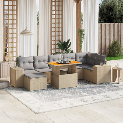 8-tlg. Garten-Sofagarnitur mit Kissen Beige Poly Rattan