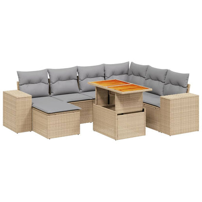 8-tlg. Garten-Sofagarnitur mit Kissen Beige Poly Rattan