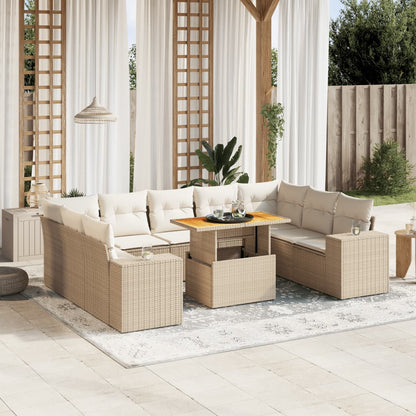 10-tlg. Garten-Sofagarnitur mit Kissen Beige Poly Rattan