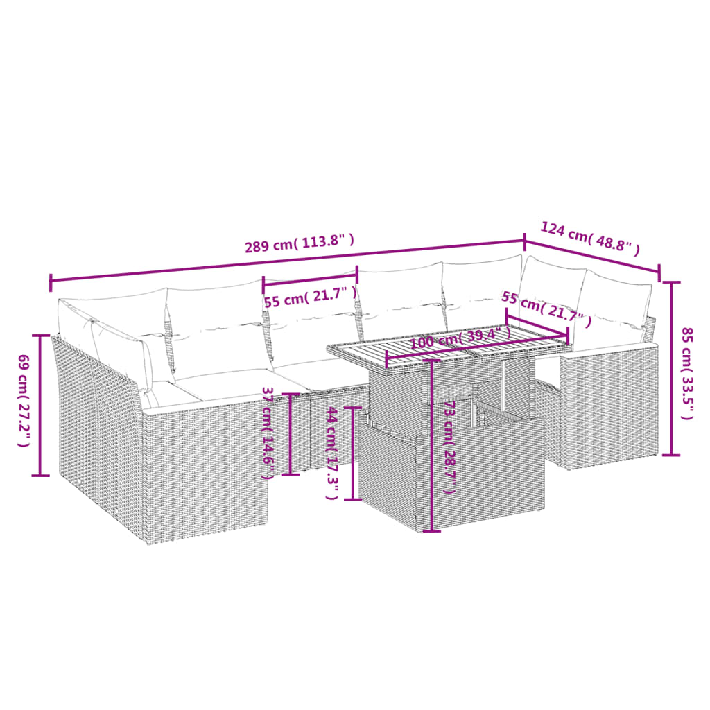 8-tlg. Garten-Sofagarnitur mit Kissen Beige Poly Rattan