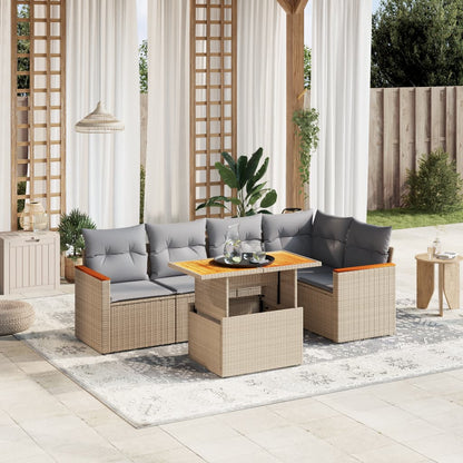 6-tlg. Garten-Sofagarnitur mit Kissen Beige Poly Rattan