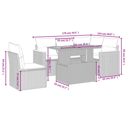 6-tlg. Garten-Sofagarnitur mit Kissen Beige Poly Rattan