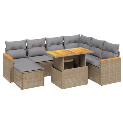 8-tlg. Garten-Sofagarnitur mit Kissen Beige Poly Rattan